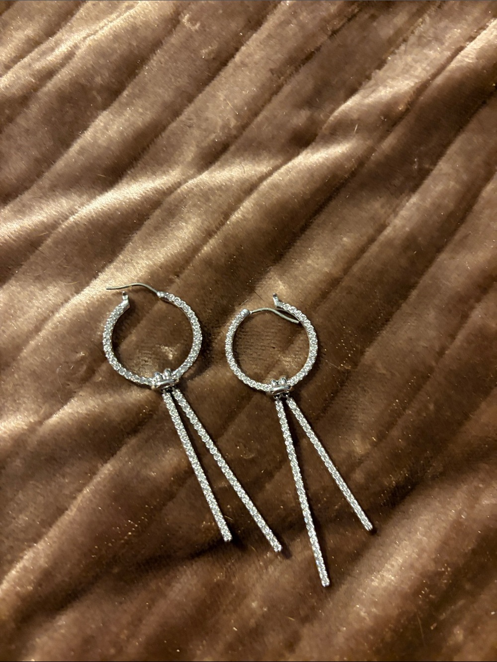 Swarovski Silver Crystal Hoop Earrings with Double Drop Bars